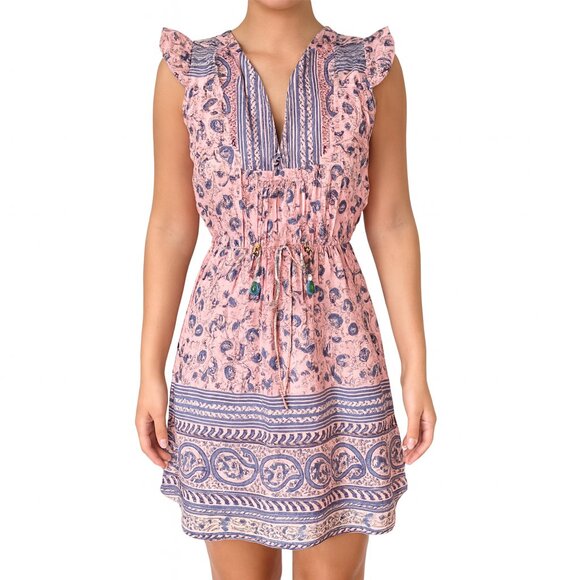 Alicia Bell Lola Pink Blue Silk Cotton Mini Dress Size XS Boho - Picture 1 of 7
